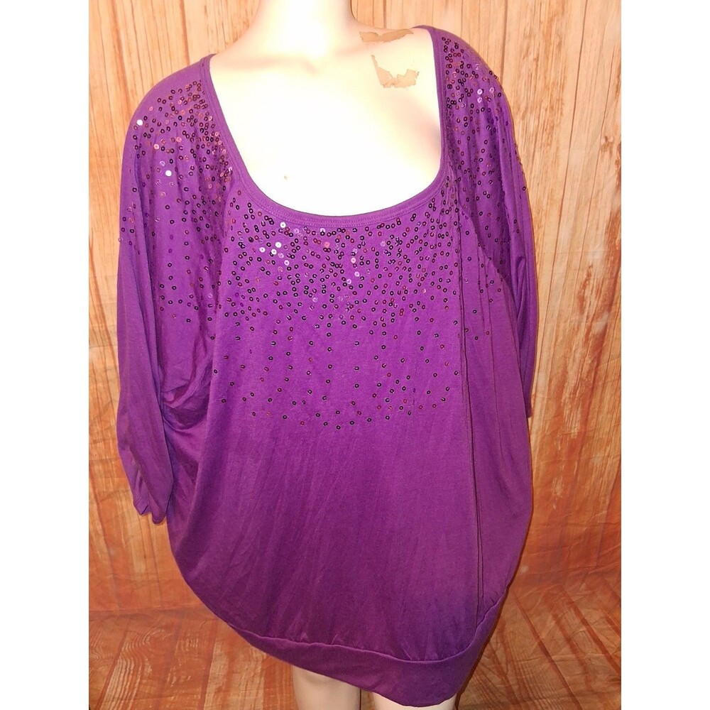 Karen Brooks Purple Short Sleeve Pullover Sequin Blouse Sz 3X